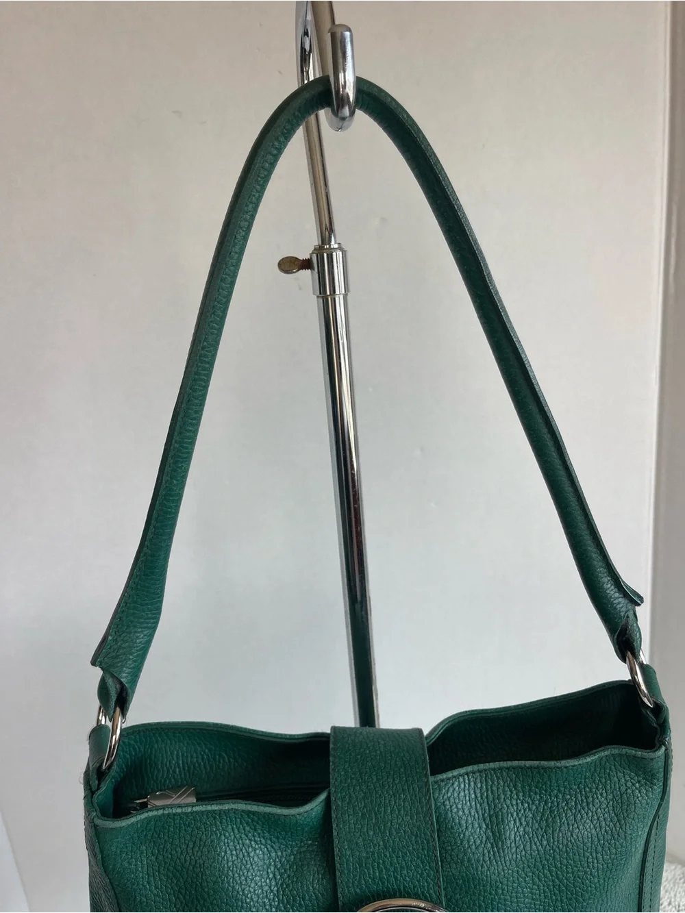 Furla Deep Green Leather Chrome Accent Satchel Women’s Bag